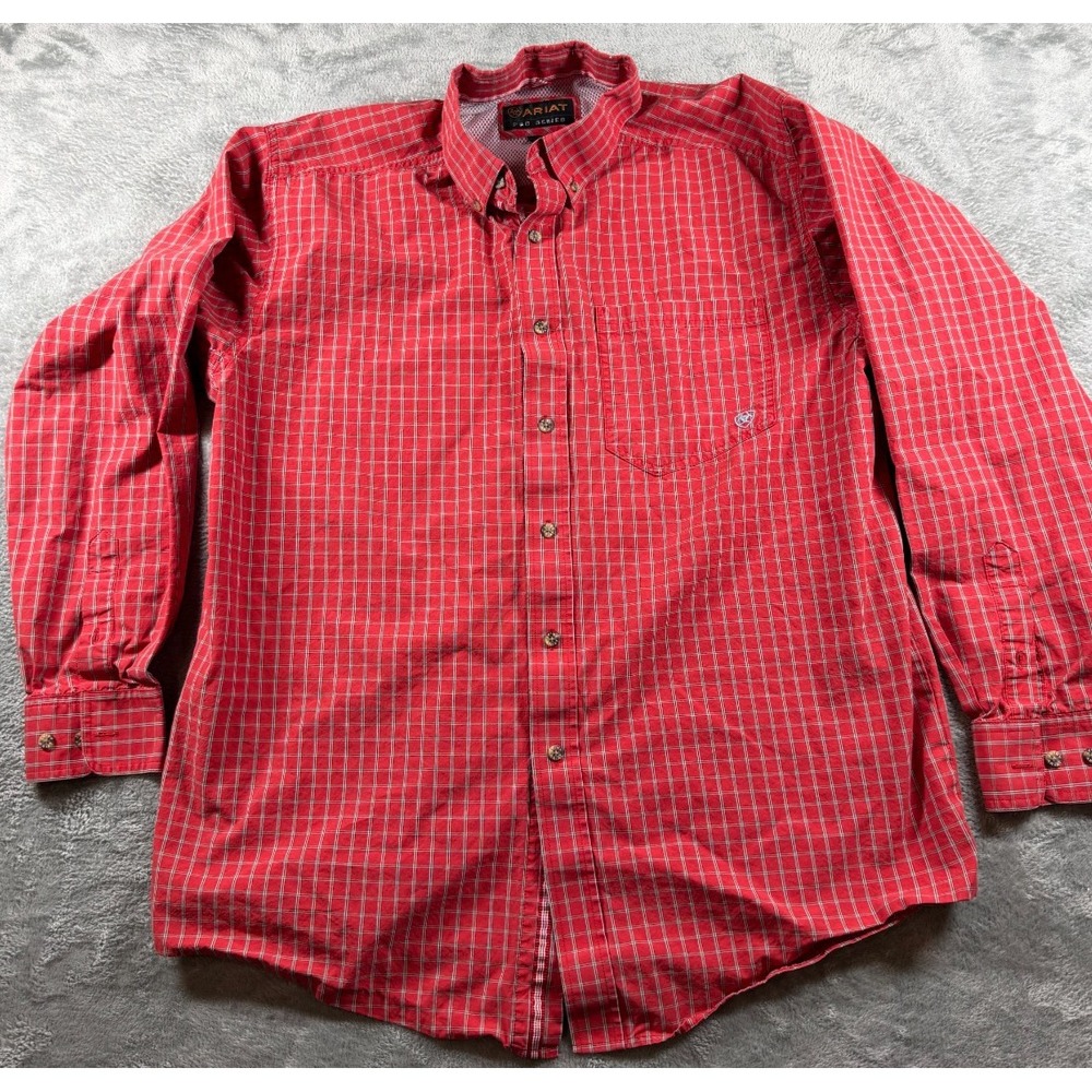 Ariat Pro Series Shirt Mens L Red Plaid Button Down Western Cowboy